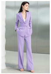 Purple V-Neck Wide Leg Pantsuit Set - FashionByTeresa
